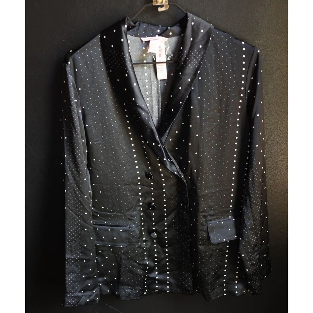 Victoria's Secret Satin Jacquard Bed Evening Blazer Black White Polka Dots NWT